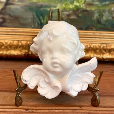 Ceramic Hanging Guardian Angel Head Wings House Blessing 3.5x3.5x1.75'' Cherub 