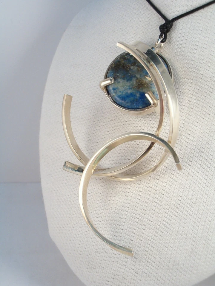 Ciondolo in ARGENTO 925 con Lapislazzuli naturale - Pendente Pietra Dura Lapis - Immagine 4 di 4