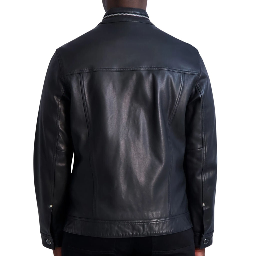 Men's Leather Black Jacket 100percent Real Soft Lambskin Leather Man Trucker Jacket image 3