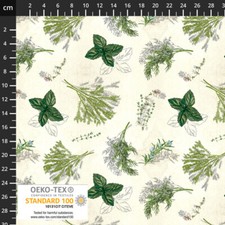 Herbs and Flowers Fabric by Designer Stof 4502-673 Green FQ 1/2m 1m