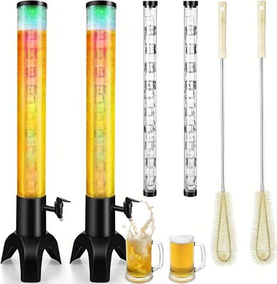 COSYOO 2PCS Drink Tower, 3L Mimosa Tower Dispenser With Ice Tube and Led 