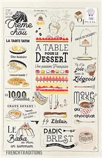 French Cotton Kitchen Dish/Tea Towel - French Desserts - Made in France