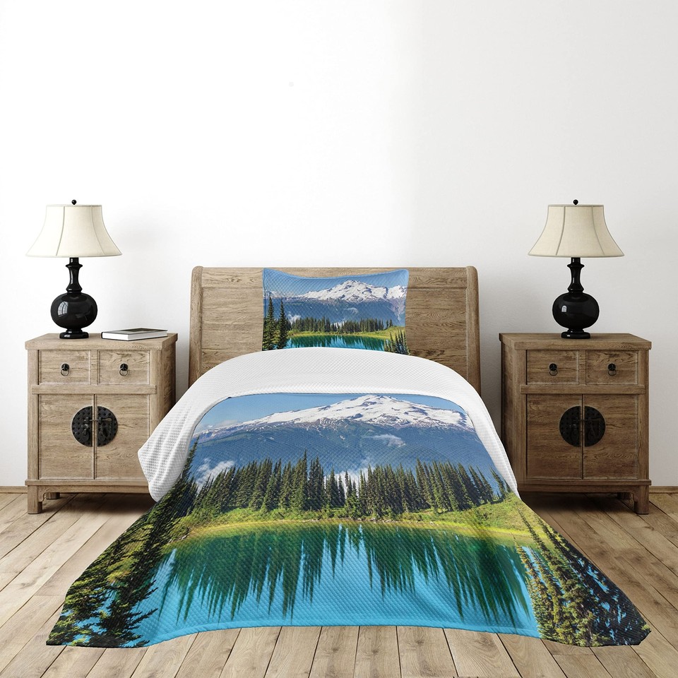 Mountain Bedspread, Crystal Clear Lake and Snowy Mountain Peaks Tops