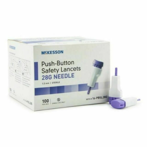 McKesson Push Button Safety Fixed Depth Lancet, Purple 100 Count for