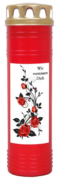 Grabkerze Rot 7-Tage Brenner 170H Grablicht Grableuchte Grablampe Laterne Rose-image