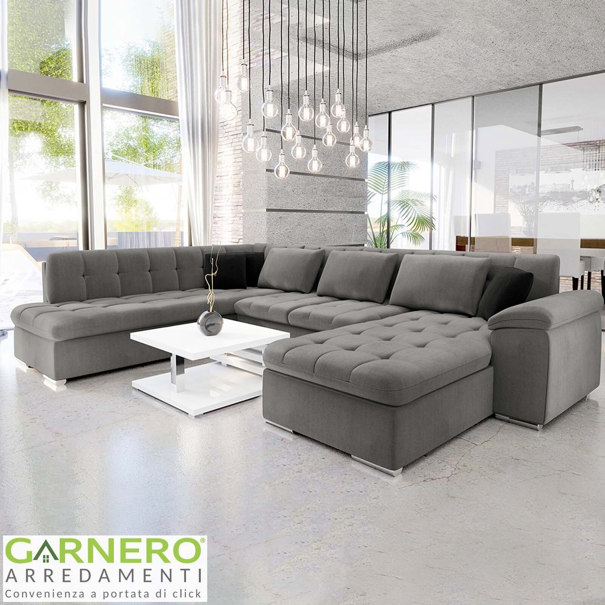 Divano letto moderno design 350x205cm angolare sinistra imbottito