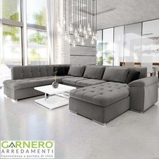 Divano letto moderno design 350x205cm angolare sinistra imbottito grigio AGLIANA