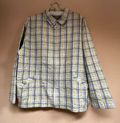 Vintage Graff Womens Blue Green Tartan Zip-up Crinkle Jacket Medium Lightweight
