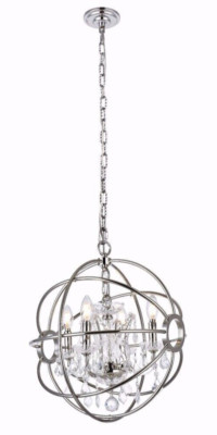 Crystal Chandelier Polished Nickel Globe French Pendant 4 Light Fixture 17''