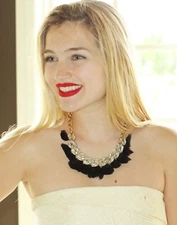 KATE SPADE $148 In Full Feather Gold Plated Black Feather Statement Necklace bib