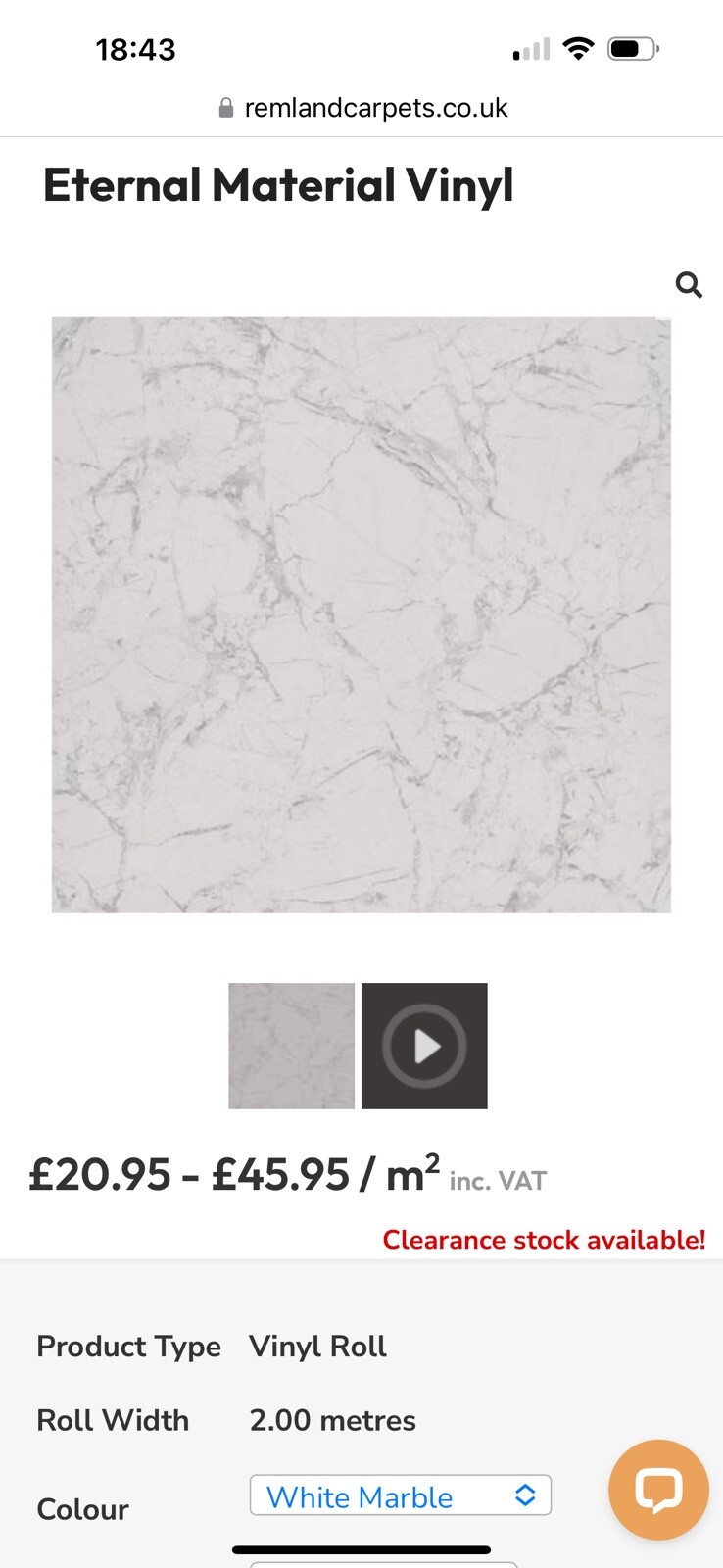 Forbo Eternal Material vinyl flooring roll remnant in White Marble