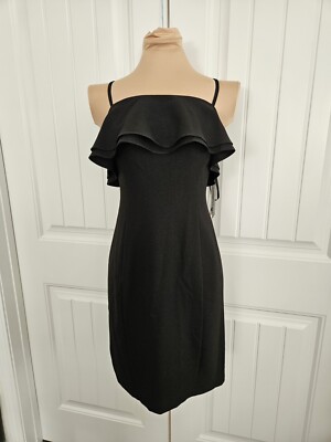 Karl Lagerfeld Little Black Dress Ruffle Top Adjustable Straps Size 4