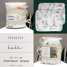 SET OF 2 New NICOLE MILLER Artelier Lt Taupe Quilted Standard Linen Cotton Shams