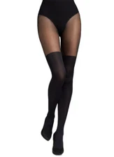 Mock Over The Knee 60 Denier Black Hosiery Tights - Patterned Black Pantyhose...