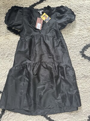 NWT Kika Vargas x Target Size Medium Black Dress Puff Sleeve Pockets Midi