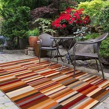 Arden Indoor Outdoor Rugs Modern Striped Block Non-Slip Area Rug Set