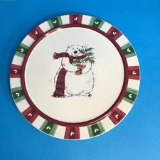 Pfaltzgraff SNOW BEAR Christmas Holiday Round Trivet or Cheese Plate Footed 8.5"