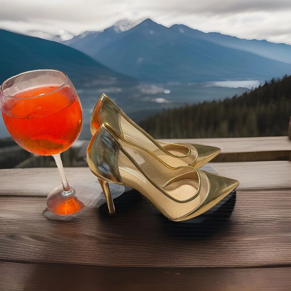 Tacones de aguja de malla dorada Diane Von Furstenberg 9,5 ¡Excelente estado! Foto 4 de 4