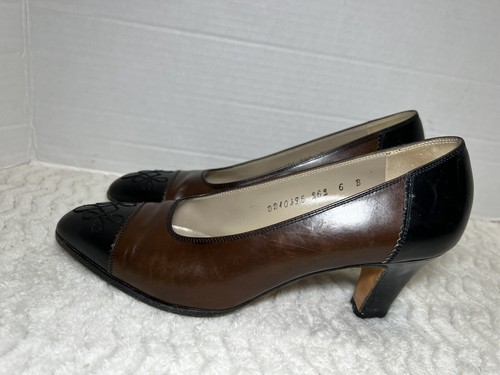 Salvatore Ferragamo Women’s Shoe Size 6B BROWN/BLACK Leather Pumps Heel Shoe - Picture 4 of 11