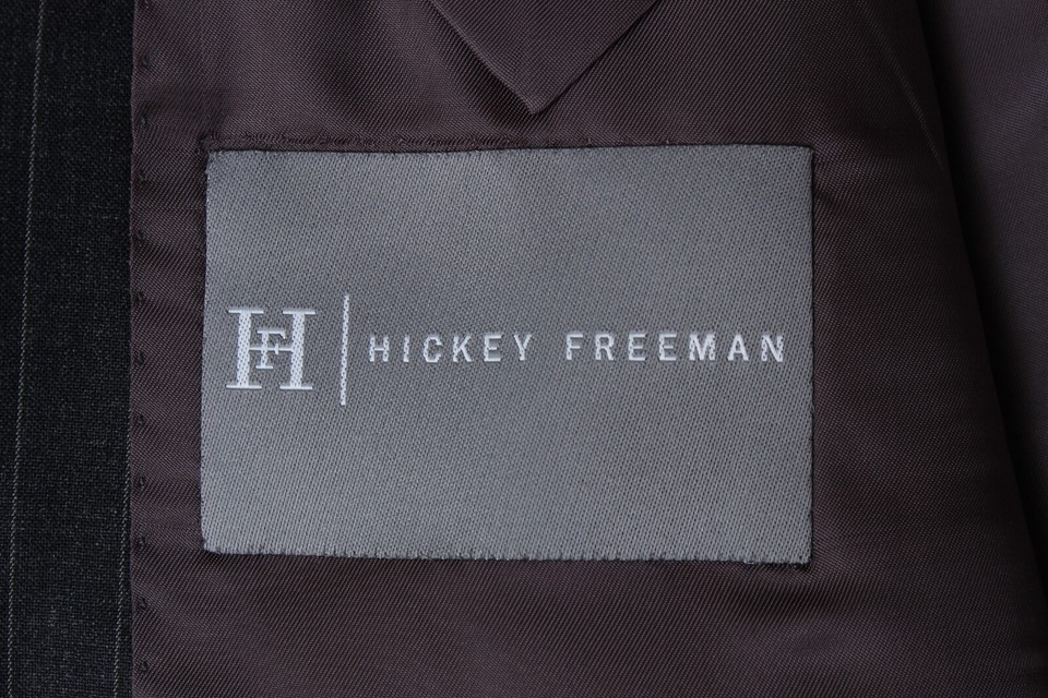 Hickey Freeman 2 Piece Suit Mens 44R 38X29 Black Striped Jacket Pants