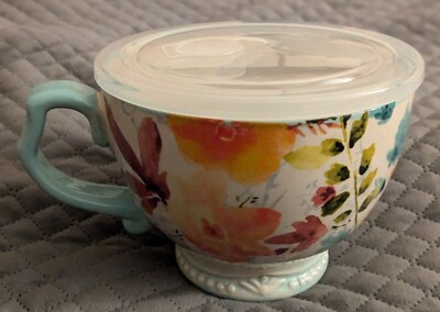 Pioneer Woman Willow Large Floral Cup Soup Bowl Mug with Steamer Lid 27 oz