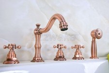 Antique Red Copper 5pcs Deck-Mount Roman Tub Faucet with Hand Shower Spray