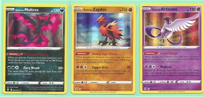 3 POKEMON Galarian Articuno Moltres Zapdos EVOLVING SKIES-RARE-HOLO -MINT-FRESH