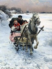 winter horse people by A. Kowalski Tile Mural Kitchen Backsplash Marble Ceramic