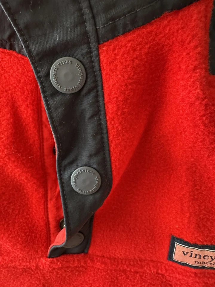 VINEYARD VINES BOYS FLEECE  PULLOVER JACKET RED NAVY TRIM SZ LG 14 WORN One Time - Image 4 of 4