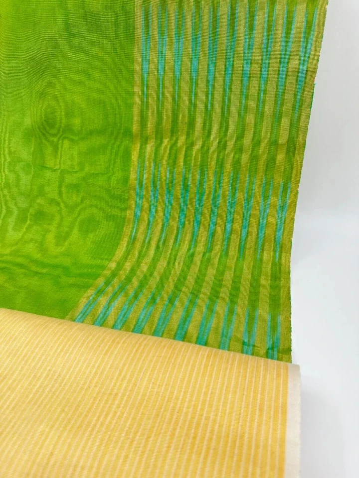 Green Silk Moire Fabric With Ikat Pattern, ''Kutnu'' Silk Fabric By 2 Meters. - Image 2 of 4