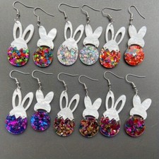 6 Pairs Easter Earrings Cute Funny Bunny Acrylic Sequin Earrings