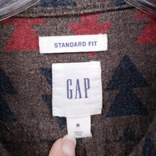 Gap Button Up Shirt Mens M Medium Red Standard Fit Flannel Aztec Western Cowboy - Picture 7 of 11