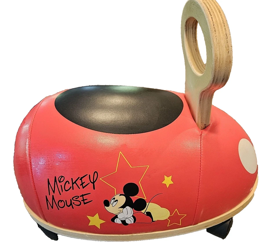 Mickey Mouse Wooden Riding Toy DISNEY Handle Wheels Red Toddler/12"Hx14"Lx9"W - Image 4 of 4