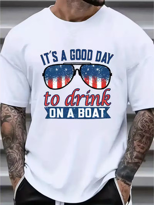 Plus Size IT'S A GOOD DAY TO DRINK ON A BOAT Print T-shirt, Men's