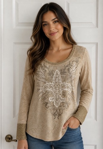 Y2K Miss Me Floral Embellished Lace Back Top Womens Sz M Cream Country Rodeo