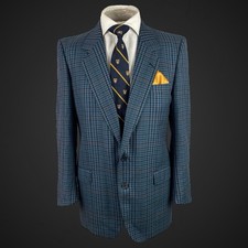 Men’s Italian Blazer Jacket 40S Blue Check Pure Wool Tic Trabaldo Togna Plaid