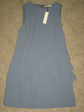 NEW womens dress 6 above knee Alice & + Olivia sleeveless blue ruffle lined