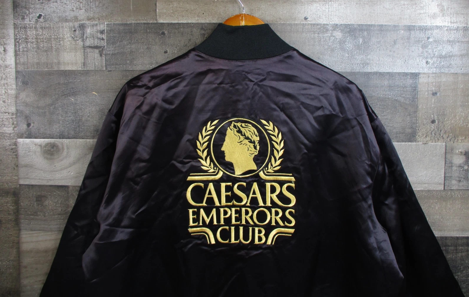 Vintage Caesars Casino Jacket Men XL Black Satin Atlantic City Emperors Club 80s - product detail image 1