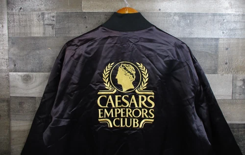 Vintage Caesars Casino Jacket Men XL Black Satin Atlantic City Emperors Club 80s video thumbnail