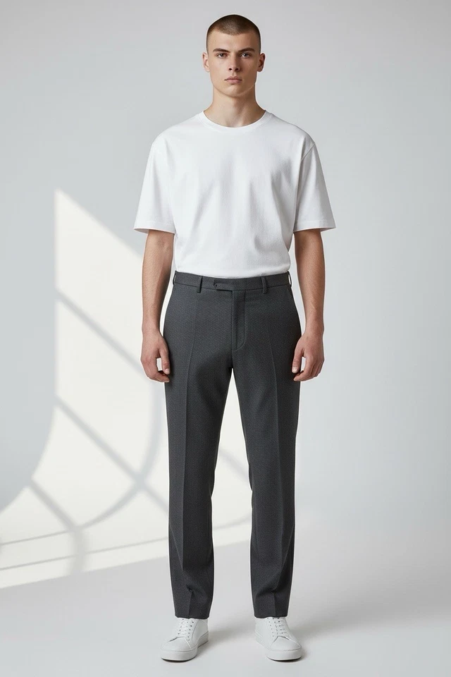 Pantalones de vestir para hombre Armani Collezioni pantalones negros lana sarga cinturón pestañas 36x32 Foto 2 de 4