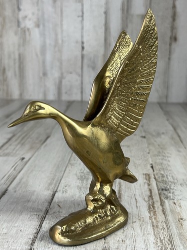 Vintage Flying Duck Mallard Bird Brass Figure Animal Figurine 70s Boho Decor