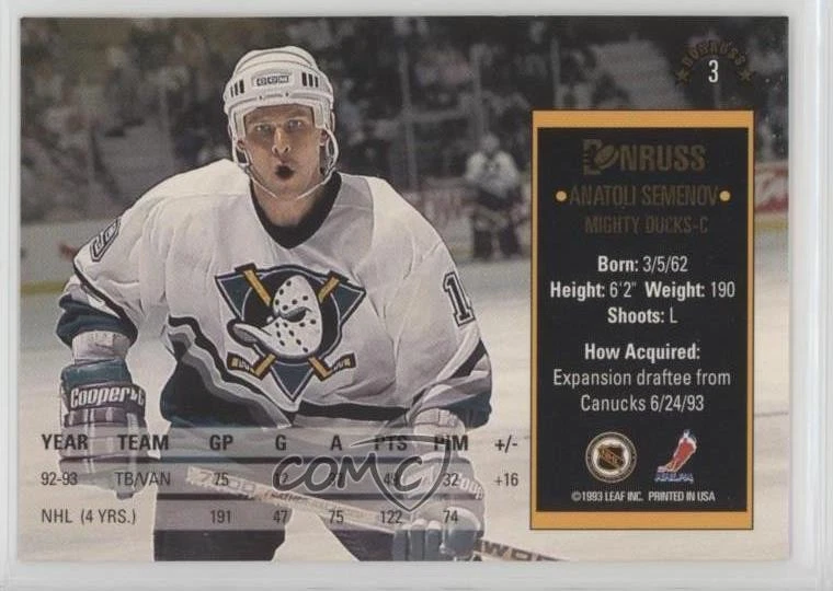 1993-94 Donruss Anatoli Semenov #3 - Image 2 of 2