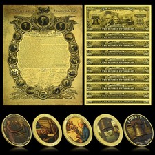 USA 250th Anniversary Gold Foil Collectible Set Declaration Card 10 Bills 5 Coin