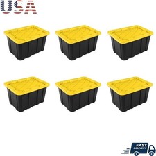 27 Gallon Industrial Tote Bin Rugged Plastic Storage Box w/Snap-on Lid 6 Pack