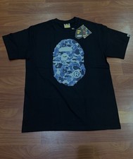 A Bathing Ape Men's Short Sleeve T-Shirt Crew Neck Black/Blue/White, Size Large