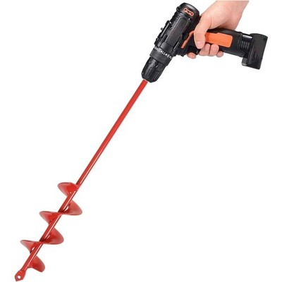Gartenbohrer Erdbohrer 4x42cm Rot für Bohrmaschine Akkuschrauber