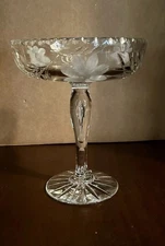 Antique Brilliant, Cut, Crystal  Etched Floral Pattern, Candy Dish ￼