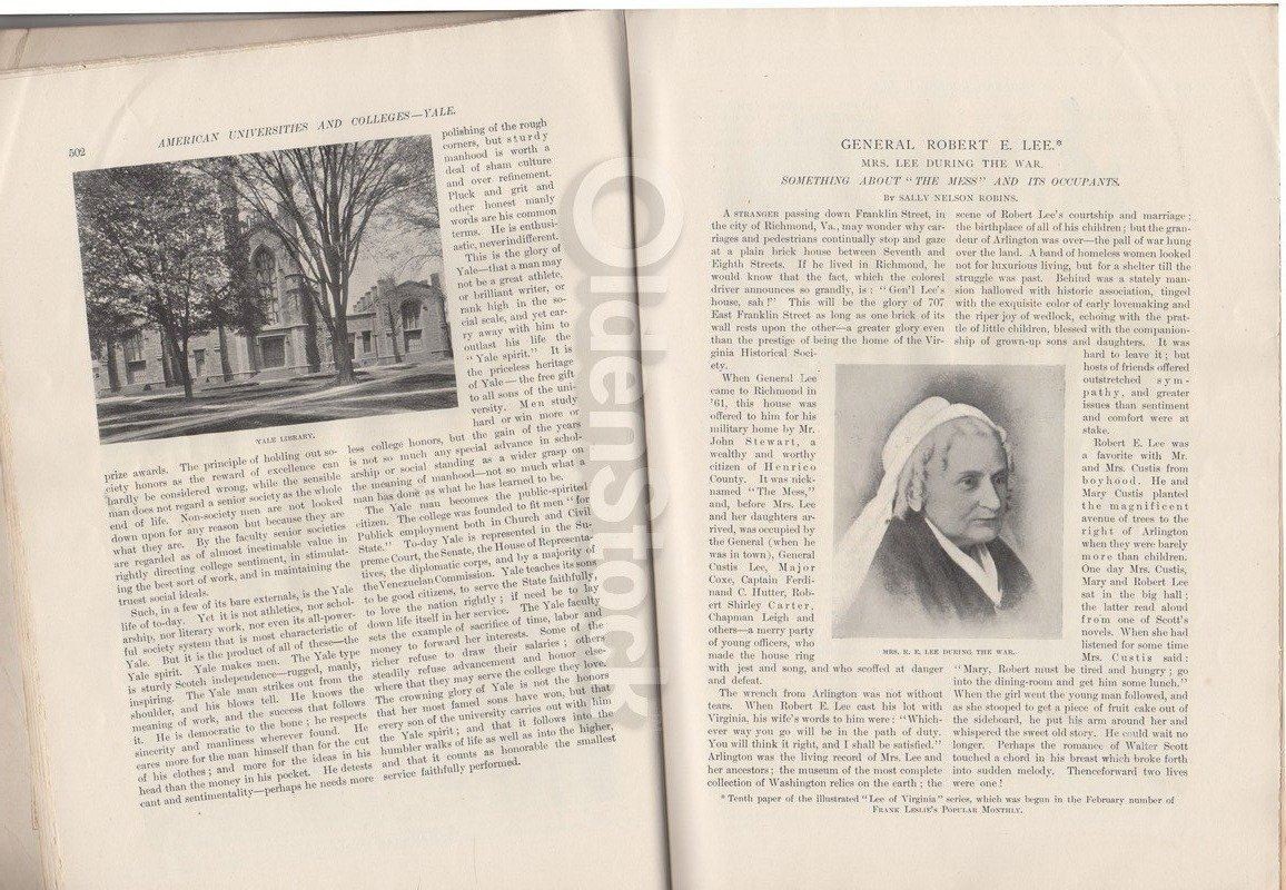Mrs. Robert E. Lee at Home Antique Frank Leslie's Magazine Yale 1896 thumbnail 3