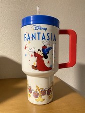 Disney Parks Fantasia Sorcerer Mickey And Broom Tumbler Cup With Straw New