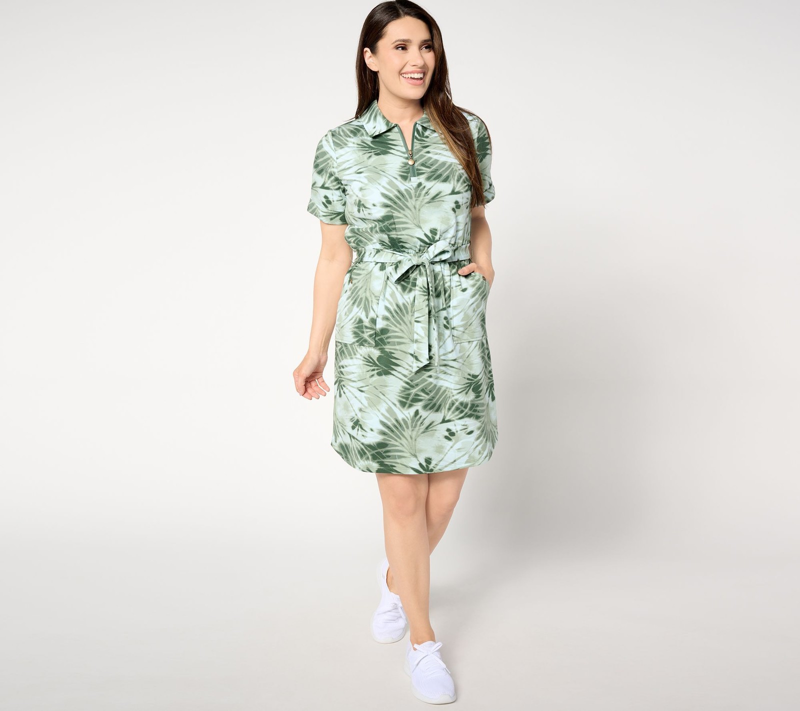Sport Savvy Women's Petite Dress 1XP French Terry Zip Front Green A649086